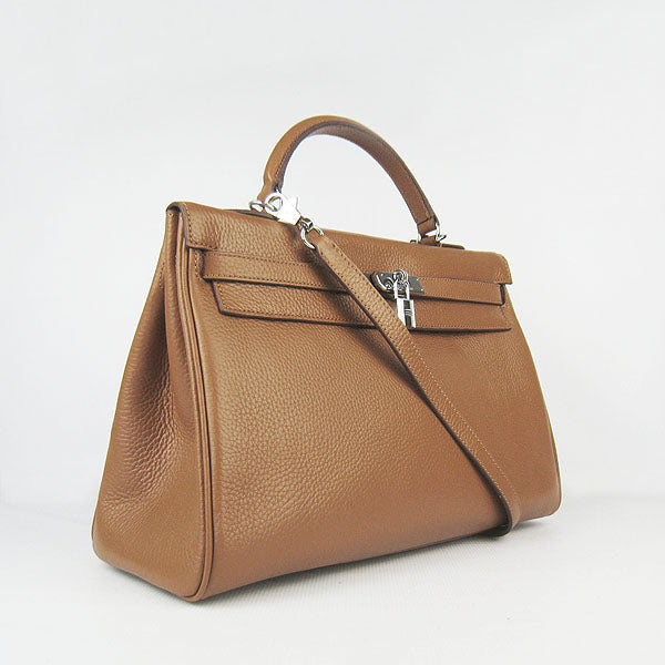 Luxury Hermes Kelly 35cm Togo Leather Handbag Light Coffee/Silver | Studio Nafay