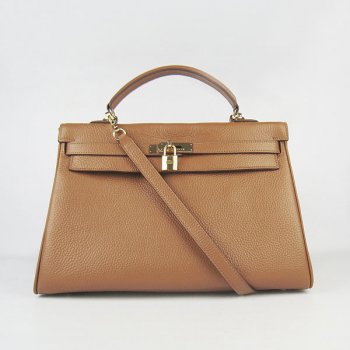Luxury Hermes Kelly 35cm Togo Leather Handbag Light Coffee/Gold | Studio Nafay