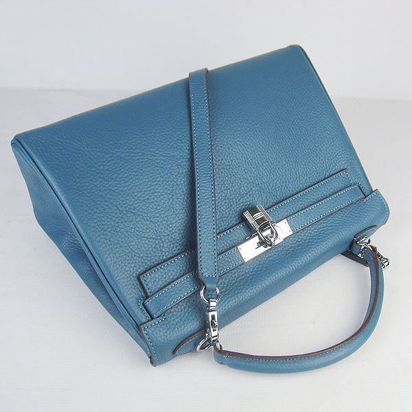 Luxury Hermes Kelly 32cm Togo Leather Handbag Blue/Silver