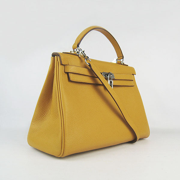 Luxury Hermes Kelly 32cm Togo Leather Handbag 6108 Yellow Silve | Studio Nafay