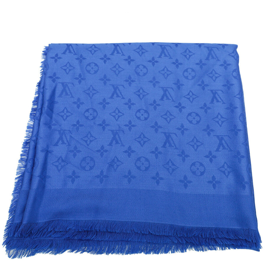 Louis Vuitton Electric Blue Monogram Classic Wool Silk Shawl | Studio Nafay