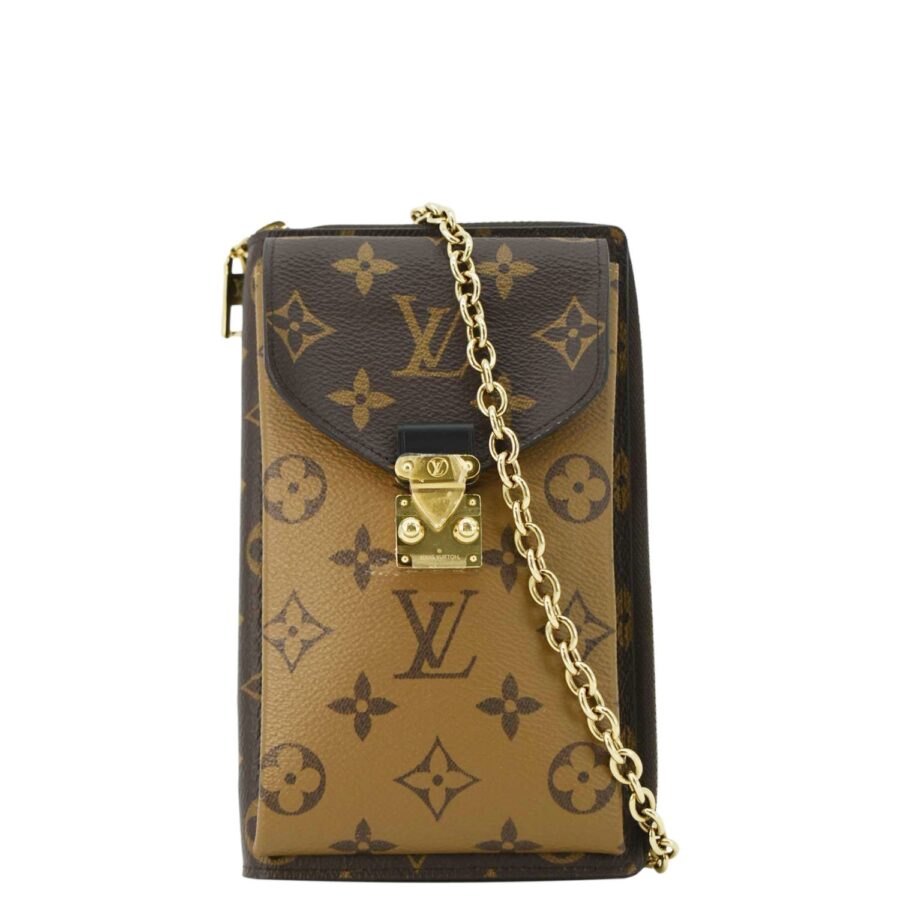 LOUIS VUITTON Metis Reverse Monogram Canvas Vertical Zippy Chain Wallet Brown | Studio Nafay