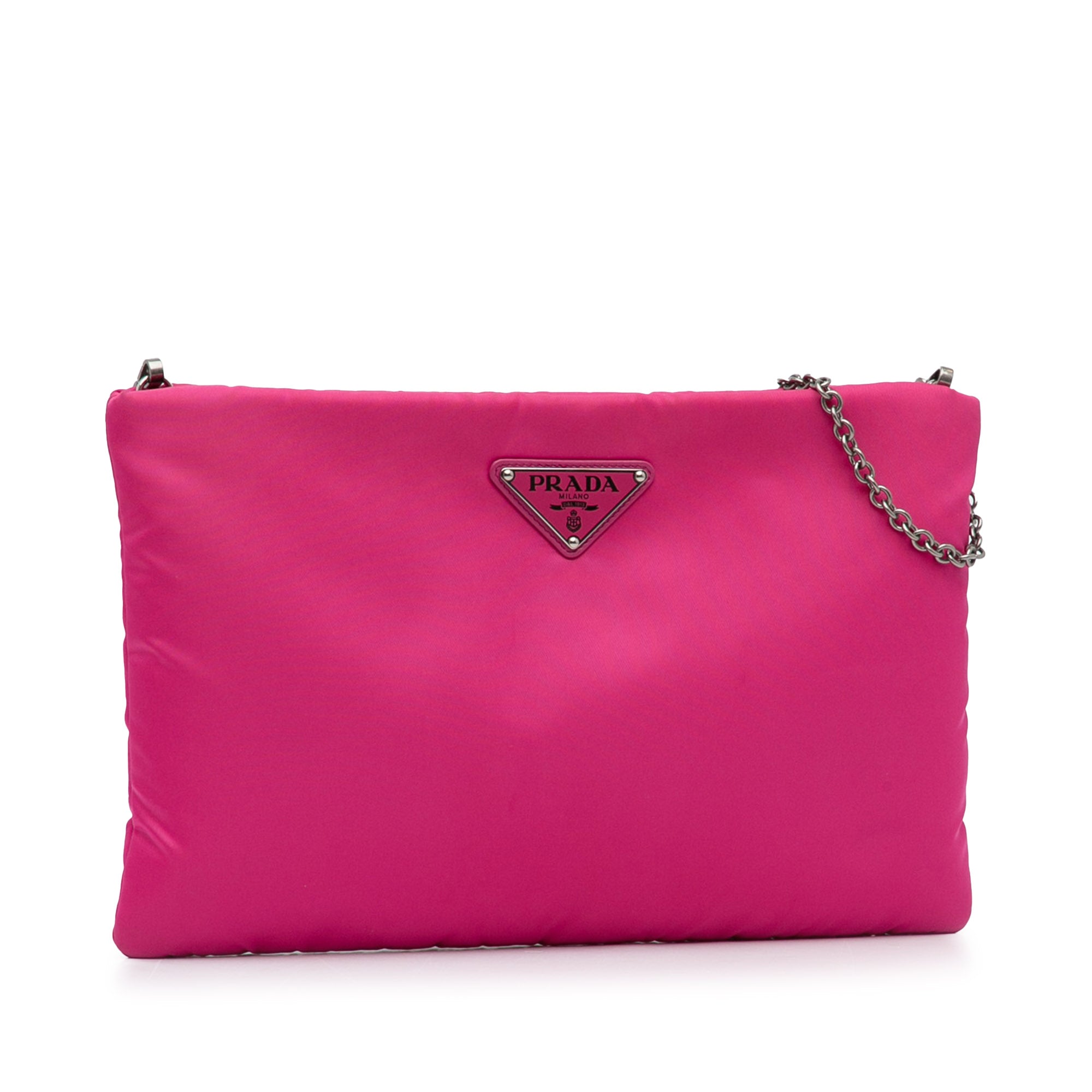 Prada – Pink Tessuto Fluo Clutch On Chain