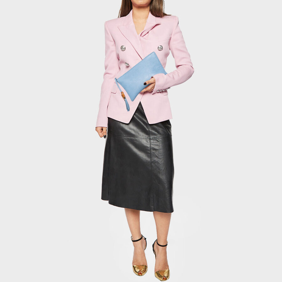 GUCCI Light Blue Leather Bamboo Tassel Clutch | Studio Nafay