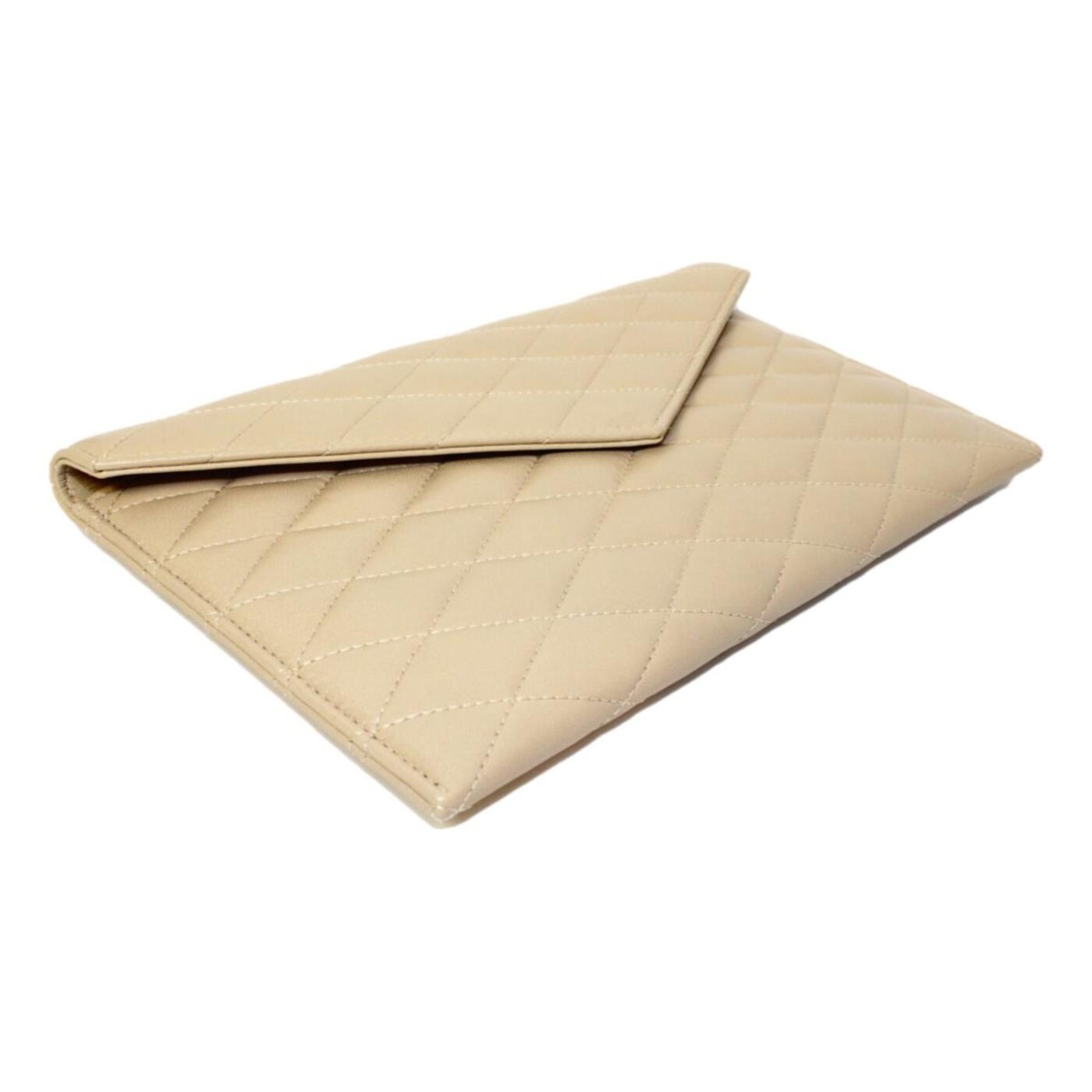 Saint Laurent Sade Logo Beige Leather Quilted Pouch Clutch Bag - Imagen del producto 2