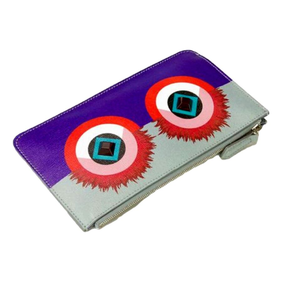 Fendi Monster Zip Pouch Clutch Cosmetic Bag Travel Purple Blue Leather | Studio Nafay