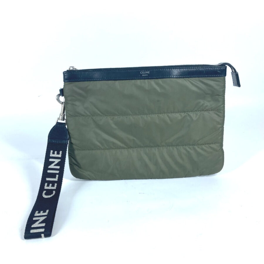CELINE Clutch bag Leather / nylon khaki By color logo Women | Studio Nafay