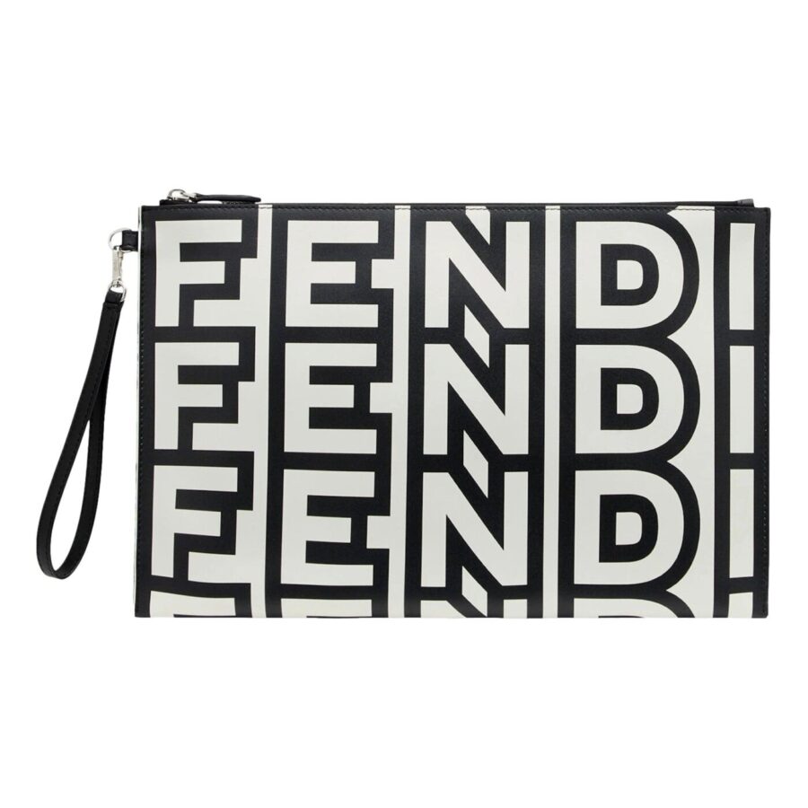 Fendi by Marc Jacobs Roma Black White Large Leather Clutch | Studio Nafay