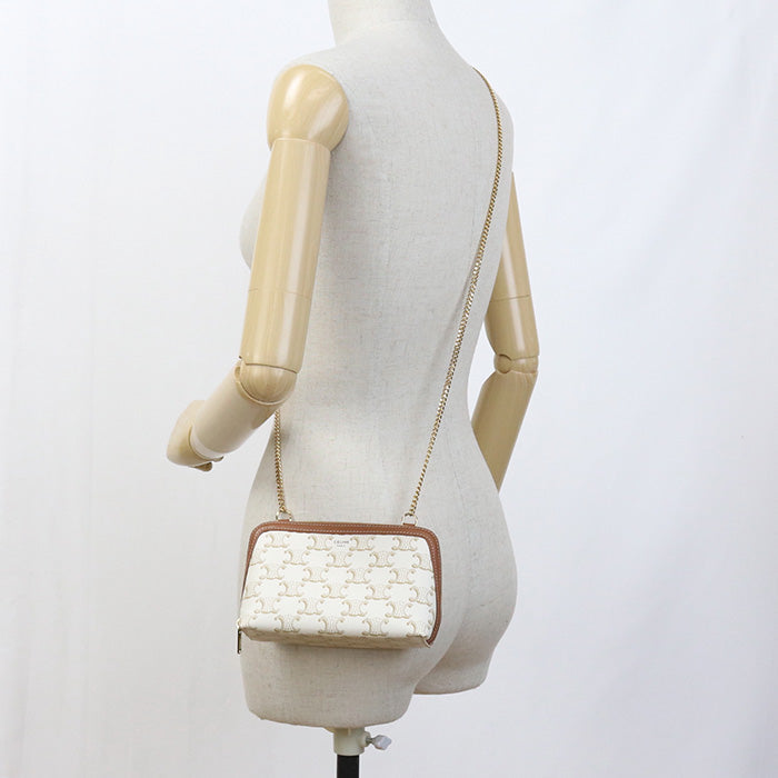 CELINE Clutch with chain Triomphe canvas Shoulder PVC White Women | Studio Nafay