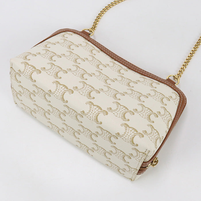 CELINE Clutch with chain Triomphe canvas Shoulder PVC White Women