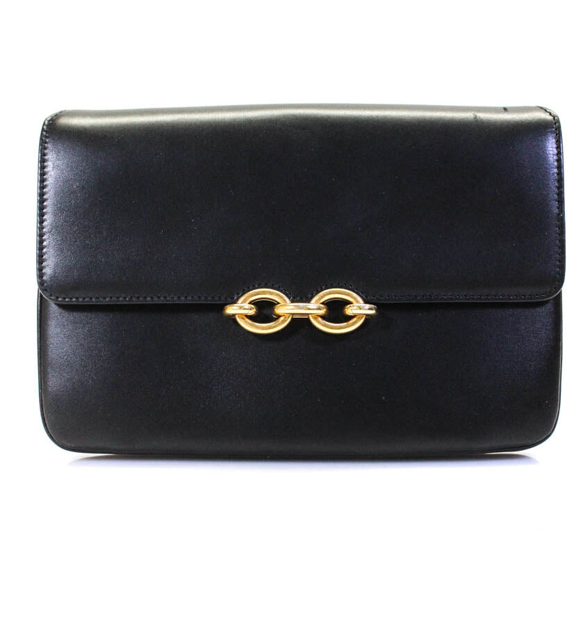 Saint Laurent Womens Leather Gold Tone Chain Link Le Mallion Flap Clutch Handbag Black | Studio Nafay