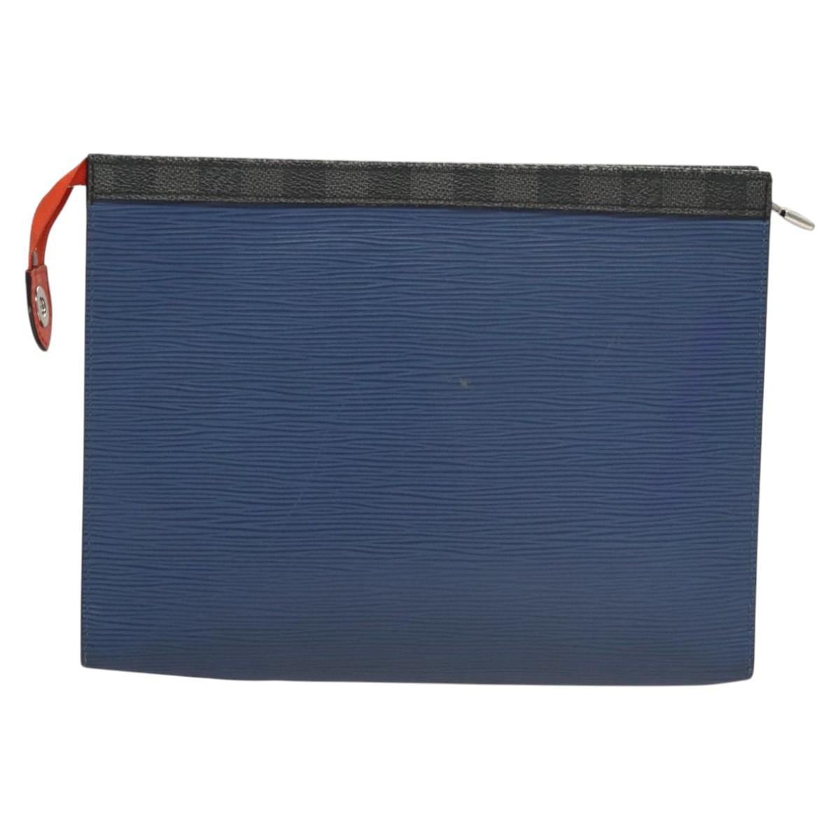 Louis Vuitton Pochette Voyage Blue Leather Clutch Bag ( )