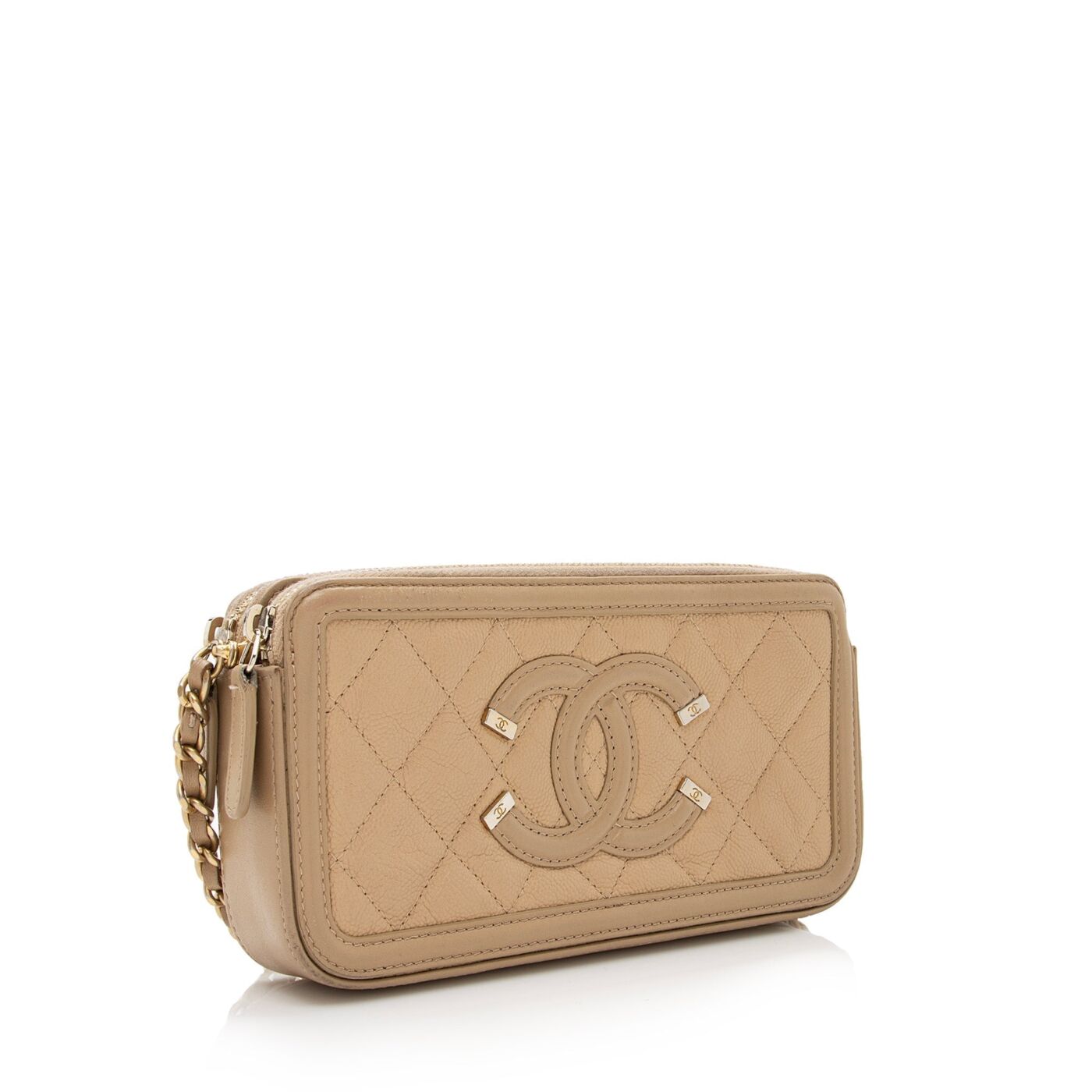 Chanel Grained Calfskin CC Filigree Clutch with Chain