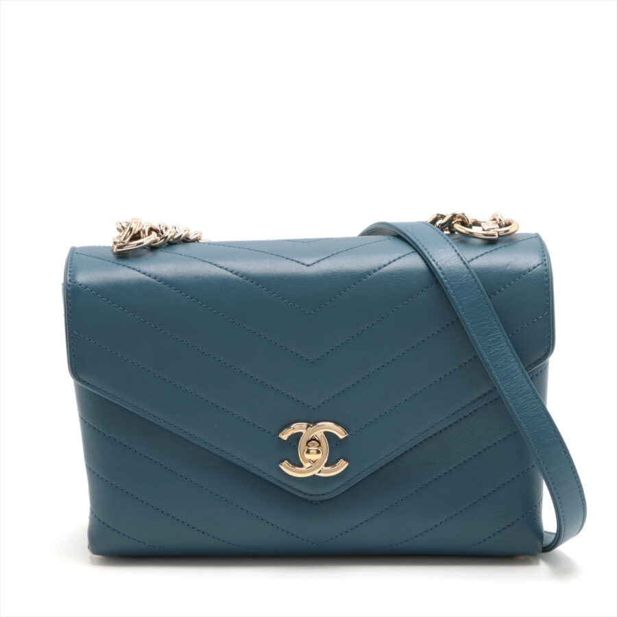 Chanel Chevron in Chain Shoulder Bag Blue G | Studio Nafay