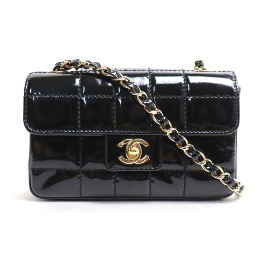 CHANEL Chocolate Bar Chain Shoulder Bag Black Enamel Women's | Studio Nafay