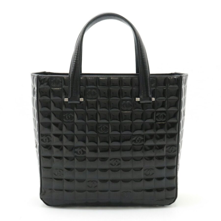 CHANEL Chocolate Bar Coco Mark Tote Bag Handbag Patent Leather Black | Studio Nafay