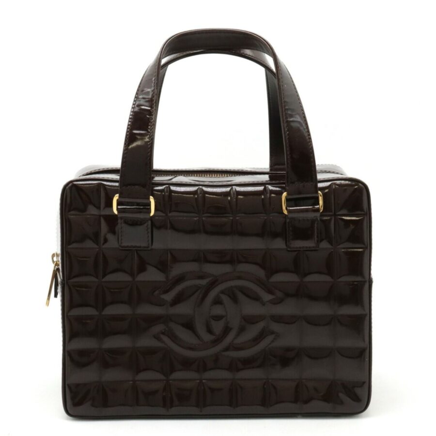 CHANEL Chocolate Bar Coco Mark Handbag Boston Bag Patent Leather Brown | Studio Nafay