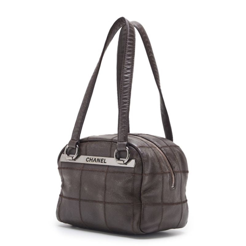 CHANEL Chocolate Bar Mini Boston Bag Handbag Caviar S Brown (Silver G) 's Handbag Lady's Handbag ( Delivery) Honeycomb Online | Studio Nafay