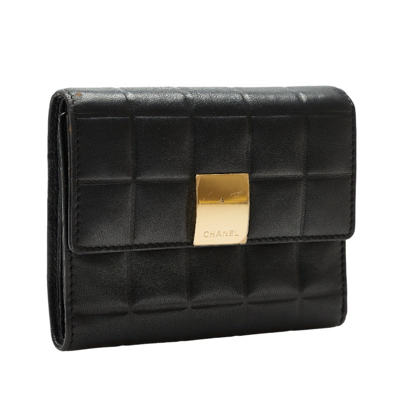 Chanel Chocolate Bar Three Folded Wallet Black Leather | Studio Nafay