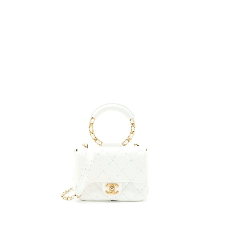 Chanel Circular Handle Quilted Flap Bag Lambskin White Brushed GHW | Studio Nafay