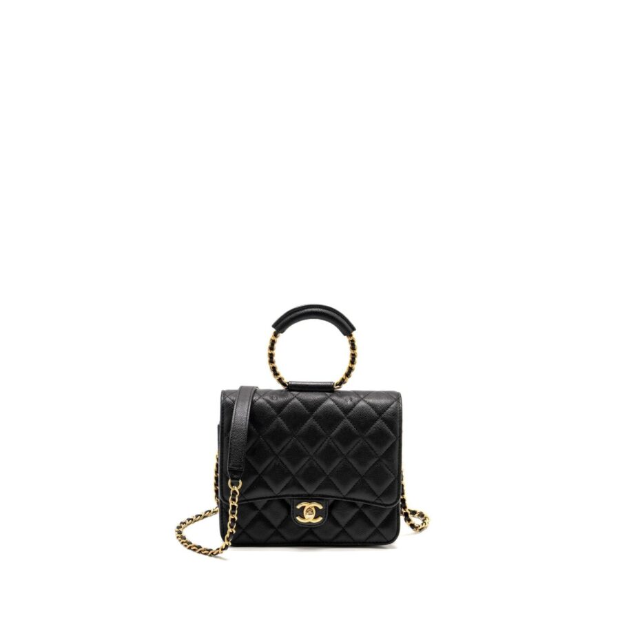 Chanel Circular Handle Quilted Flap Bag Caviar Black GHW | Studio Nafay