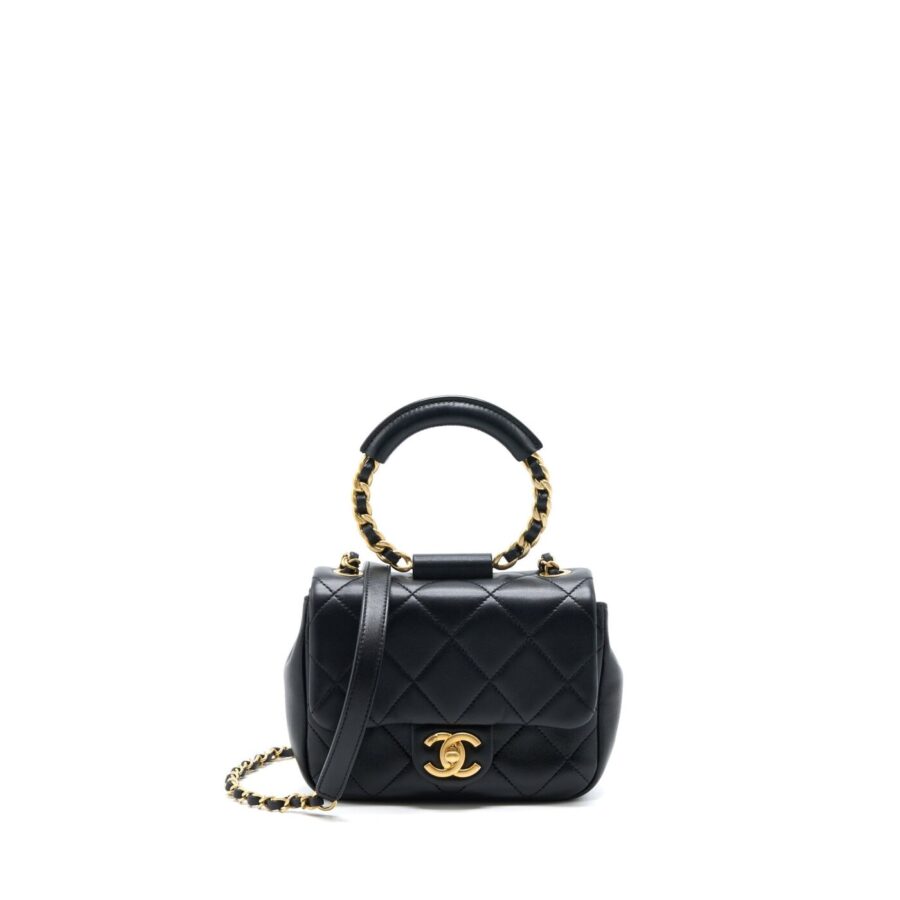 Chanel Circular Handle Quilted Flap Bag Lambskin Black Brushed GHW | Studio Nafay
