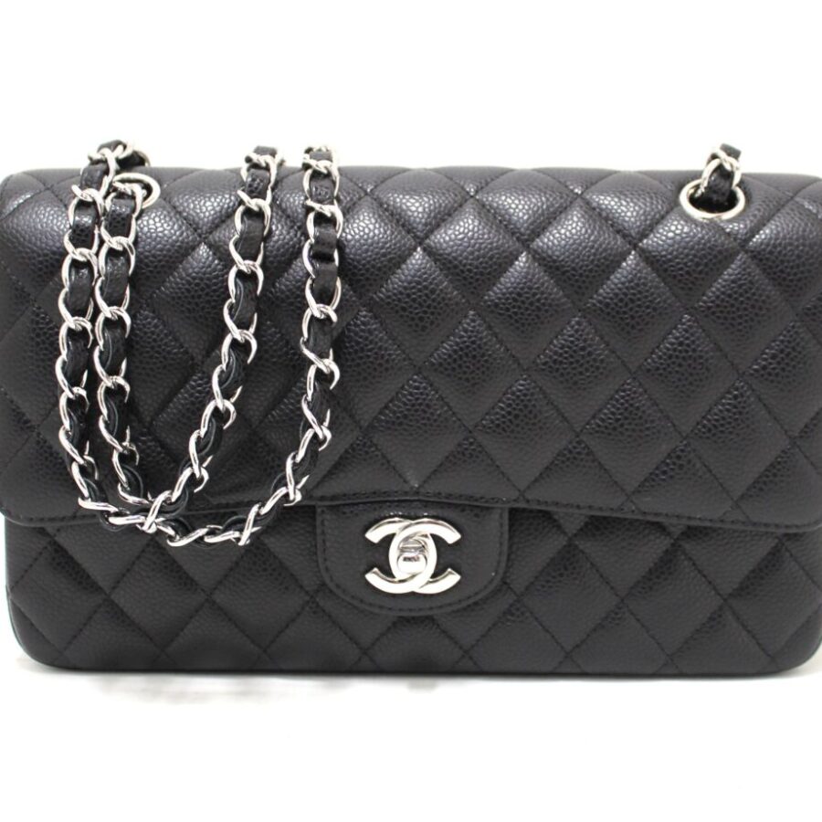 Chanel Classic Black Quilted Caviar Leather Classic Medium Double Flap Bag | Studio Nafay