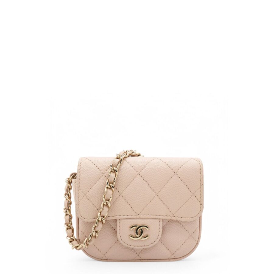 Chanel Caviar Quilted Micro Clutch With Chain Light Beige | Studio Nafay