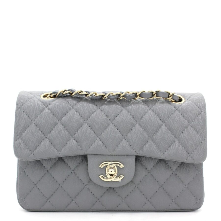 Chanel Caviar Quilted Small Classic Double Flap Grey | Studio Nafay