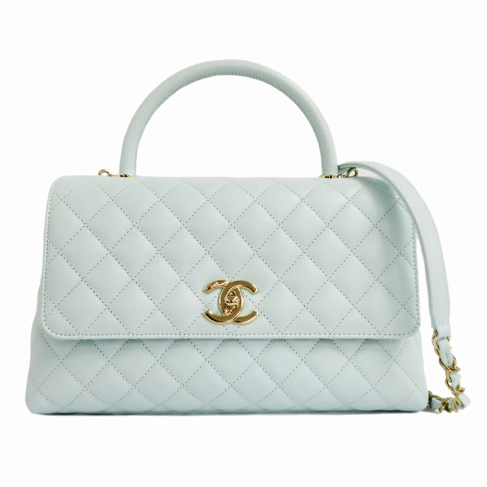 CHANEL CHANEL Coco Handle 29 Top Handle Flap Bag Caviar S Light Blue G Water Color Handbag Shoulder Bag Wade