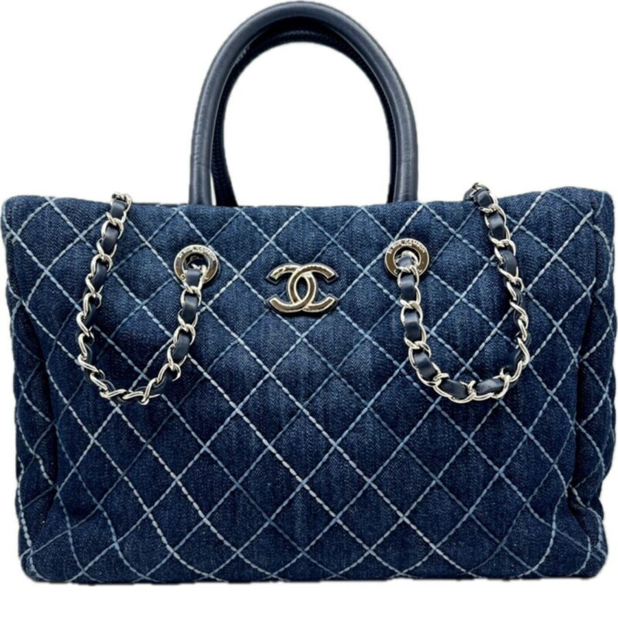 CHANEL Chanel Denim Tote Bag Wild Stitch Quilting Blue Handbag Chain Shoulder Women's | Studio Nafay