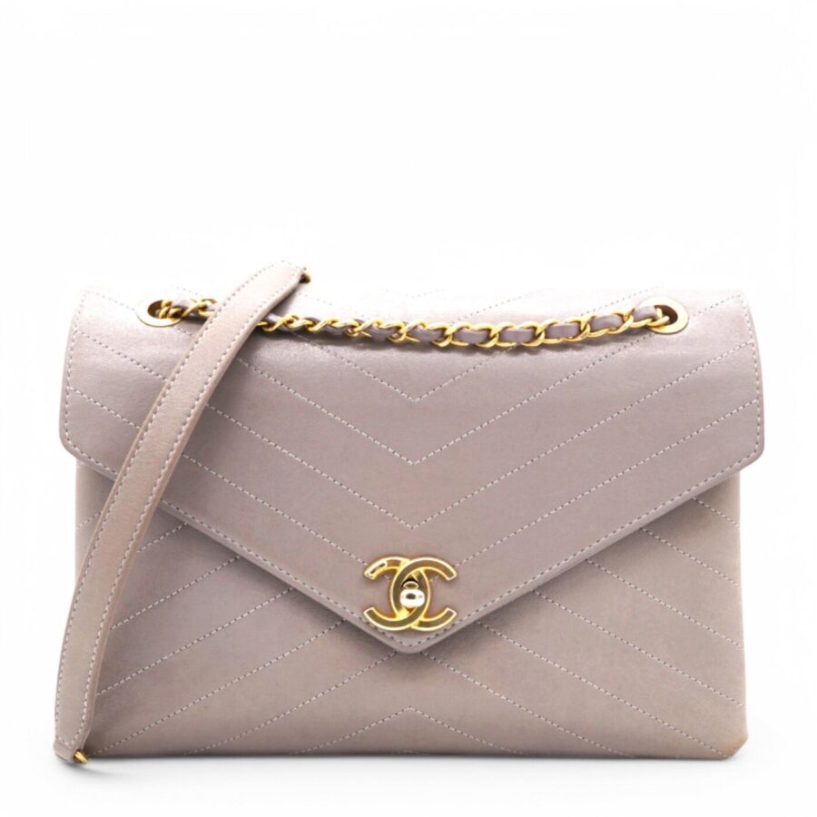 Chanel Chevron Quilted Statement Flap Purple Grey | Studio Nafay