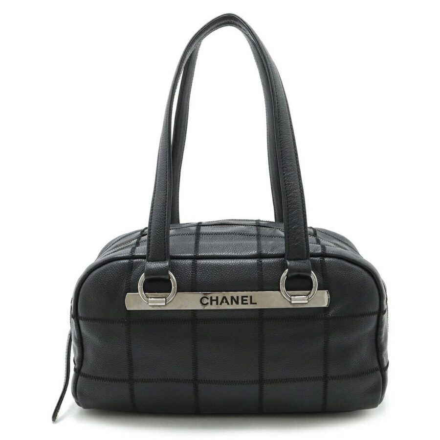 CHANEL Chocolate Bar Boston Bag Shoulder Caviar Skin Leather Black Key Ring Missing | Studio Nafay