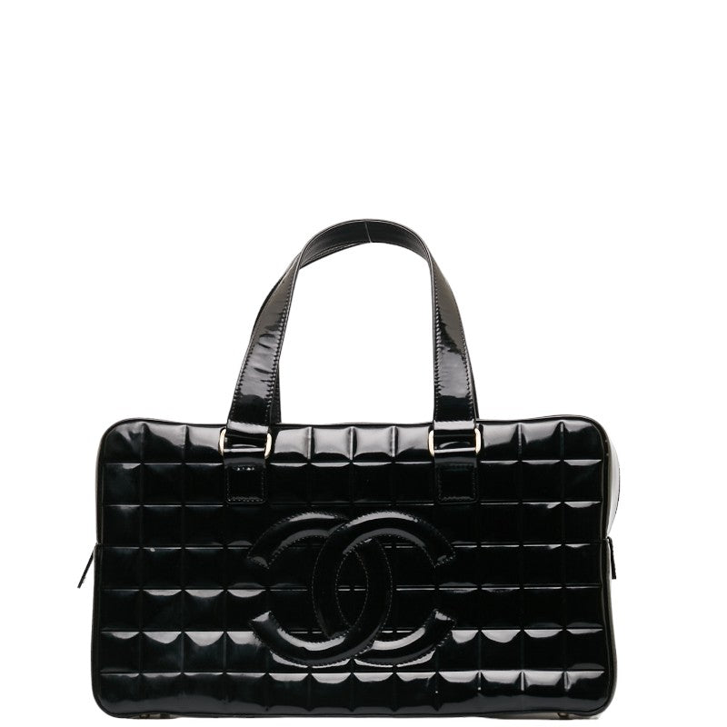 Chanel Chocolate Bar Coco Mini Boston Bag Handbag Black Patent Leather Leather CHANEL | Studio Nafay