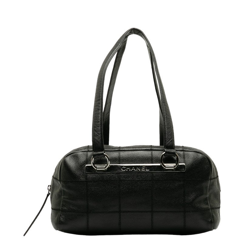 CHANEL Chocolate Bar Logo Mini Boston Bag Handbag Black Canvas CHANEL | Studio Nafay