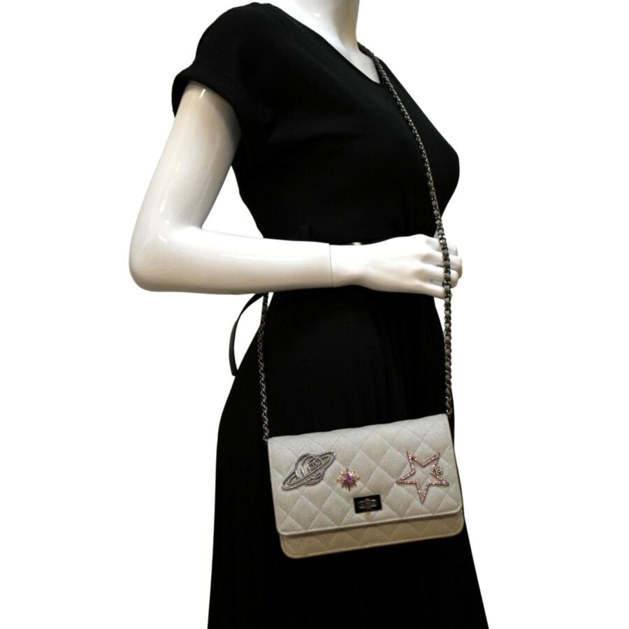 CHANEL Classic 2.55 Reissue Space Charm Quilted Canvas WOC Crossbody Bag Light Grey | Studio Nafay