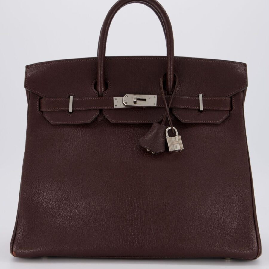 *RARE* Hermes HAC 32 Bag in Chocolat Chèvre Mysore Leather with Palladium Hardware | Studio Nafay
