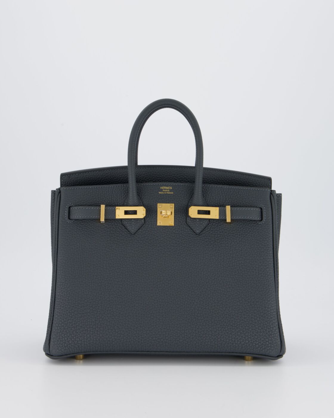 *RARE* Hermes Birkin 25 Retourne Bag in Gris Misty Togo Leather with Gold Hardware