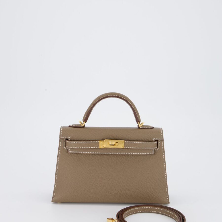 *HOT* Hermes Mini Kelly II 20 سلة التسوق in Etoupe Epsom Leather with Gold Hardware | Studio Nafay