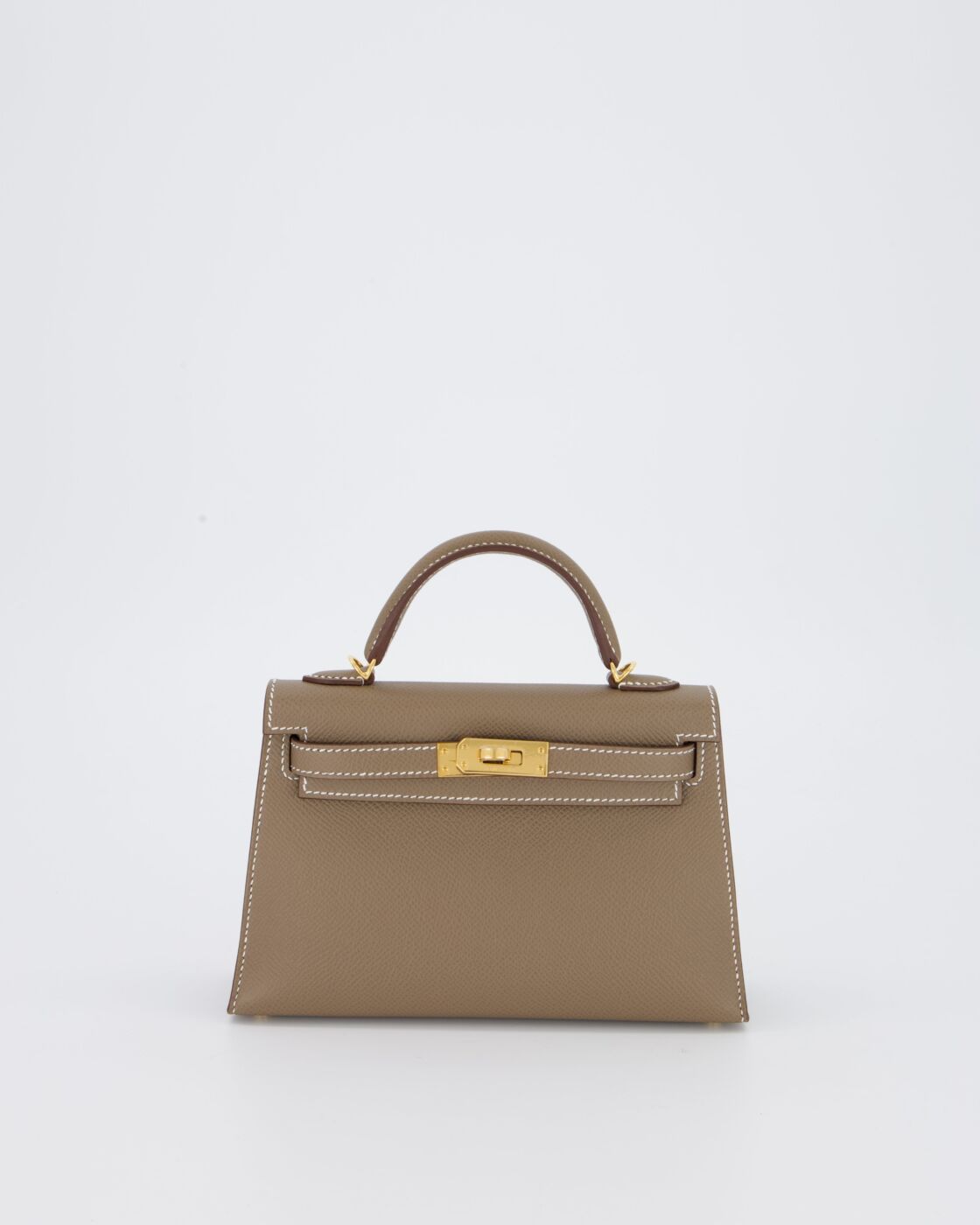 *HOT* Hermes ميني Kelly II 20 Bag in Etoupe Epsom جلد with إكسسوارات ذهبية