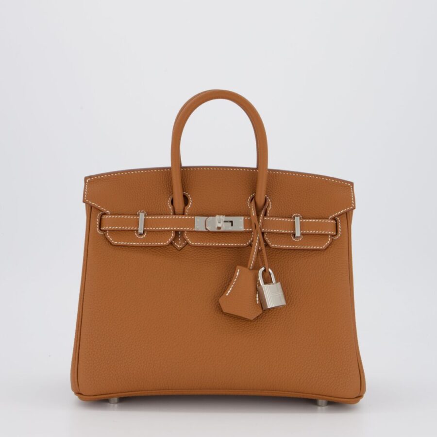 Hermes Birkin 25 Retourne Bag in Gold Togo Leather with Palladium Hardware | Studio Nafay