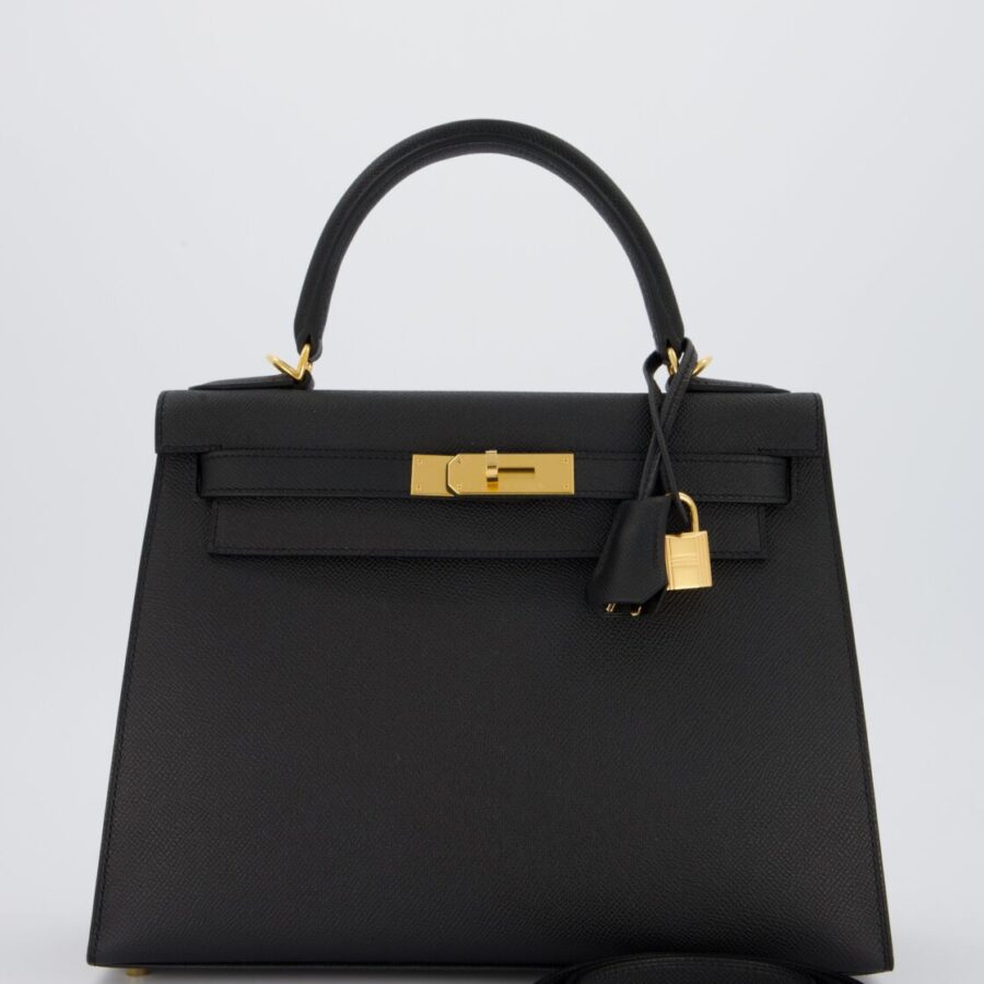 Hermes Kelly 28 Sellier Bag in Noir Epsom Leather with Gold Hardware | Studio Nafay