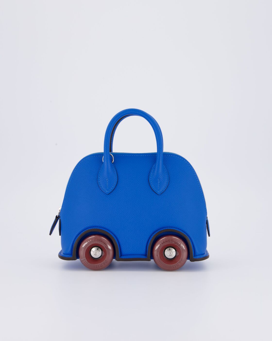 *SUPER RARE & HOT* Hermes Mini Bolide on Wheels Bag in Bleu Hydra Epsom Pelle con Rouge H Wheels and Palladium Hardware