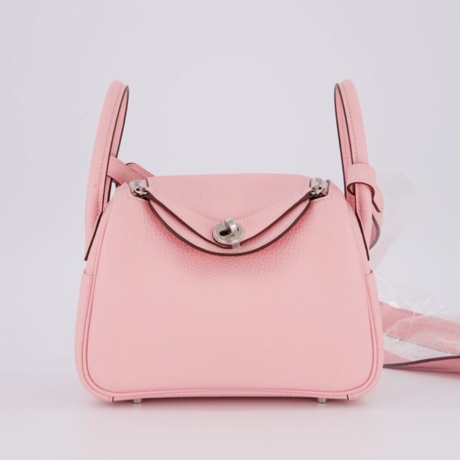 *SUPER HOT* Hermes Mini Lindy II Bag in Rose Sakura Taurillon Clemence Leather with Palladium Hardware | Studio Nafay