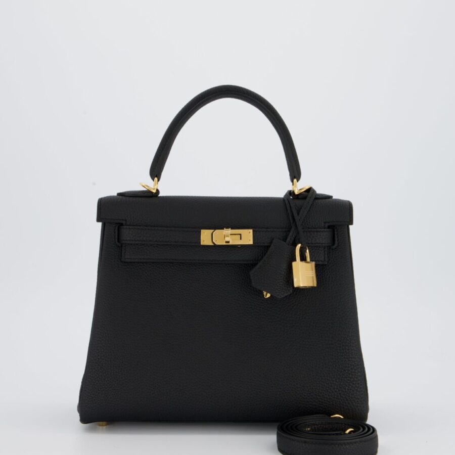 Hermes Kelly 25 Retourne Bag in Noir Togo Leather and Gold Hardware | Studio Nafay