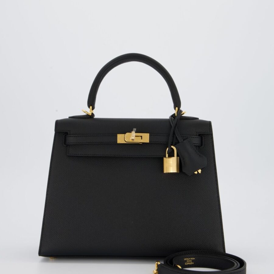 *HOT* Hermes Kelly 25 Sellier سلة التسوق in Noir Epsom Leather with Gold Hardware | Studio Nafay