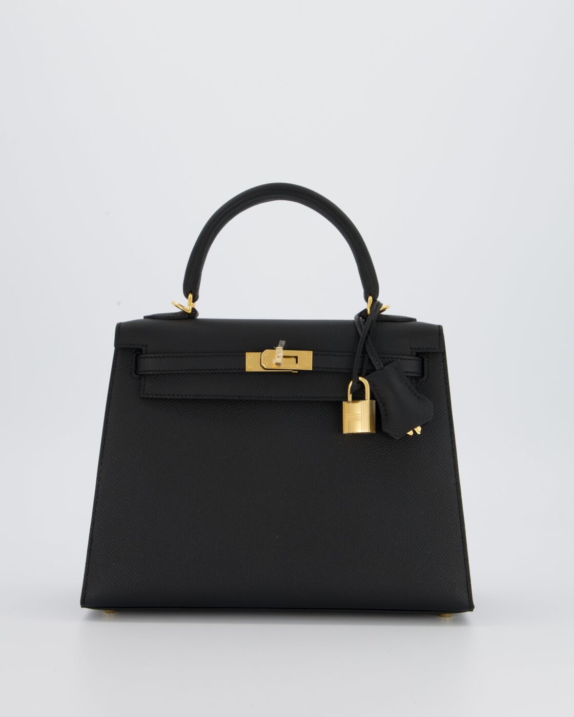*HOT* Hermes Kelly 25 Sellier Bag in Noir Epsom جلد with إكسسوارات ذهبية