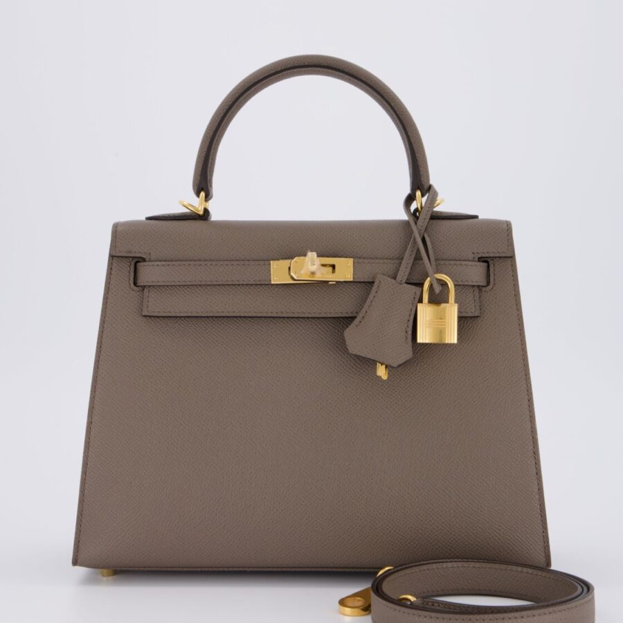 *RARE* Hermes Kelly 25 Sellier Bag in Gris Etain Epsom Leather with Gold Hardware | Studio Nafay