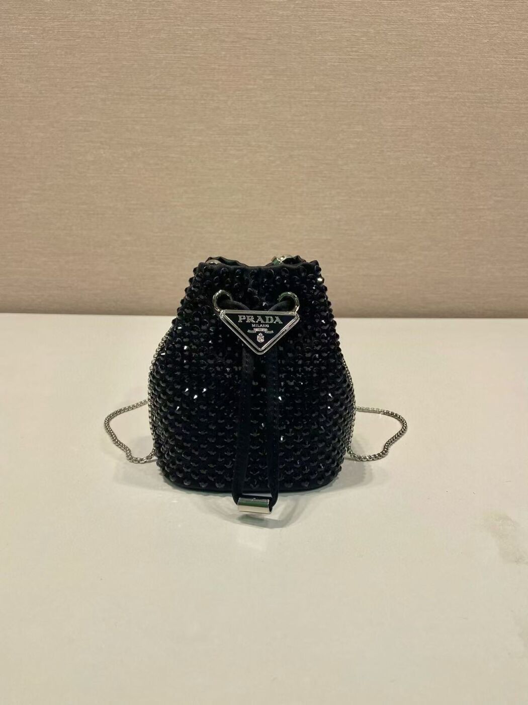 Pra Mini Pochette With Crystal Black Satin