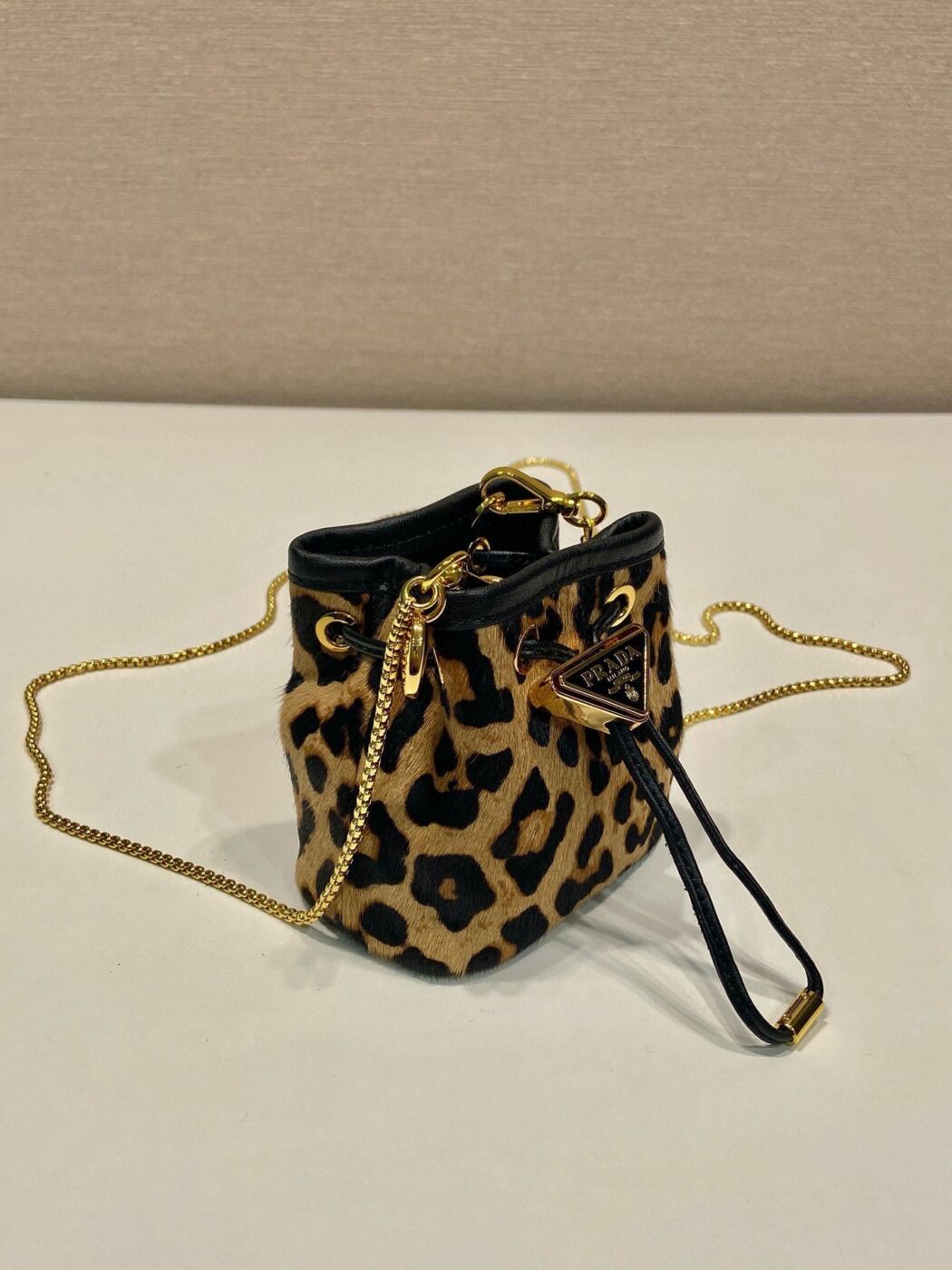 Pra Mini Drawstring Pochette Black Brown Veau